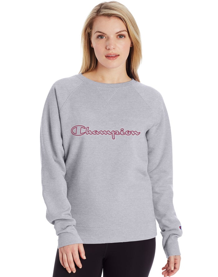 Hanorac Champion Powerblend Fleece Classic Crew Script Logo Dama Gri - Romania WCRTVGK-84